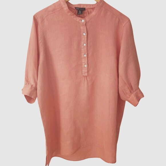 JNY Pre-loved Plus-Size 1X Pink Long-sleeve Linen Tunic. Collarless, 6 Buttons - Picture 4 of 9